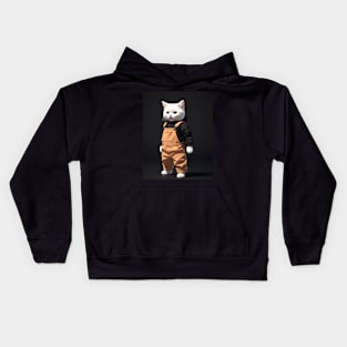 Cat Wearing Overalls - Modern Digital Art Kids Hoodie